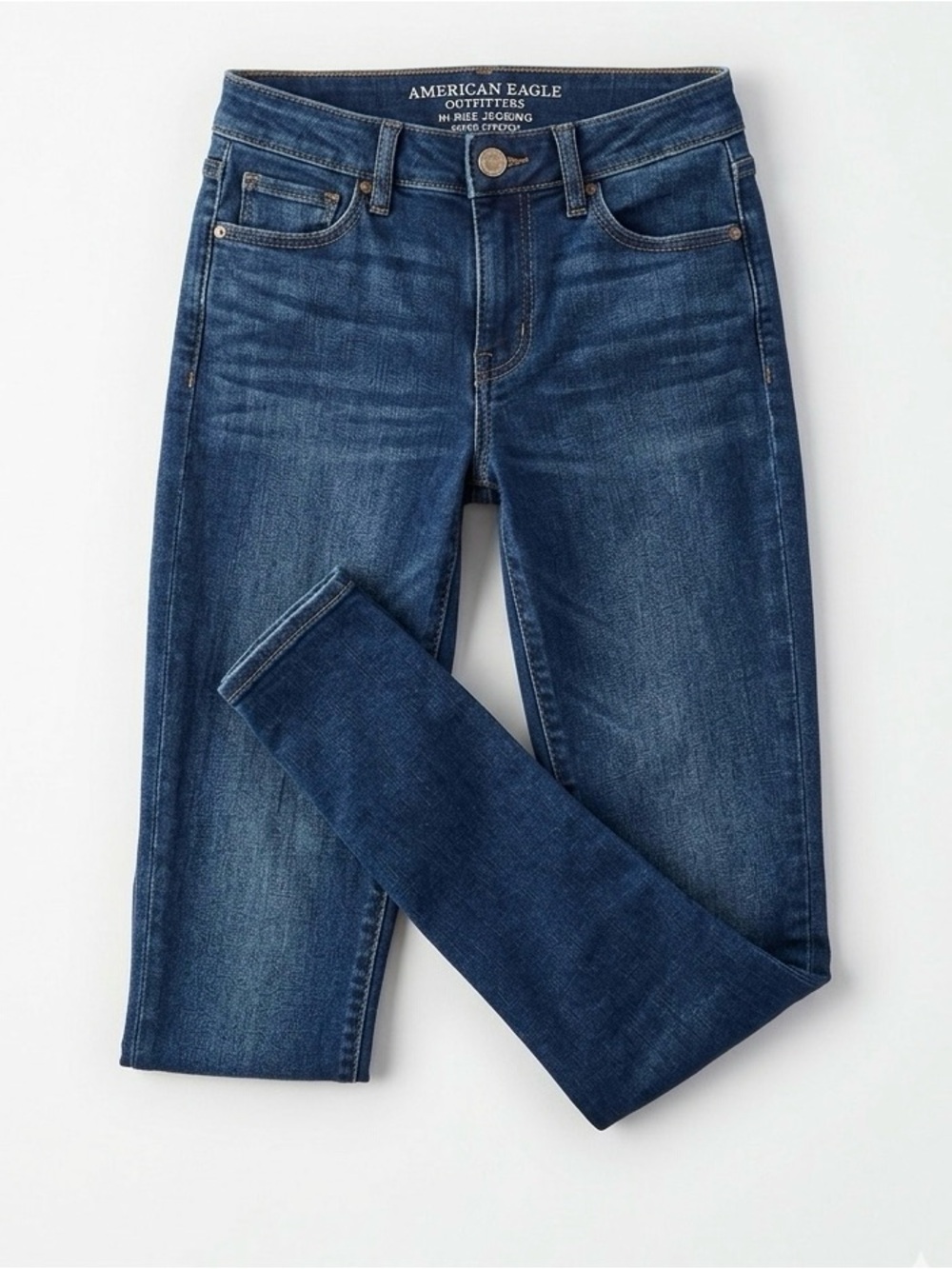 American Eagle Hi-Rise Jeggings Super Stretch Dark Blue Skinny Jeans Size 2 Long